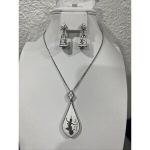 Vtg 12k GF White Inlaid Stamped Egyptian Indian Necklace Pendant & Earring